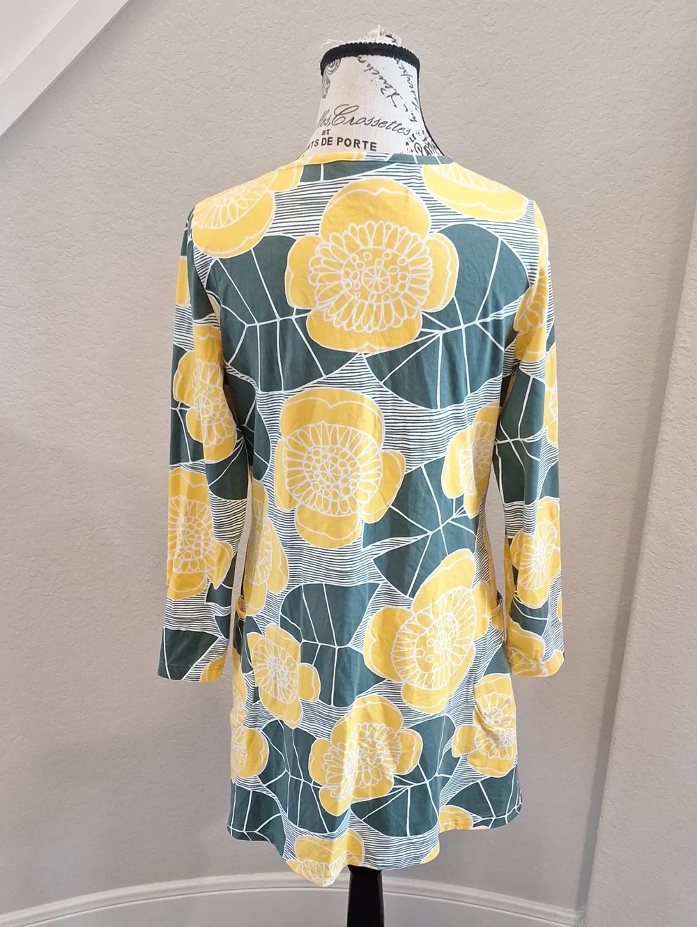 PaaPii Finland Kannel Tunic Organic Cotton Yellow & Green Floral Lagenlook LARGE